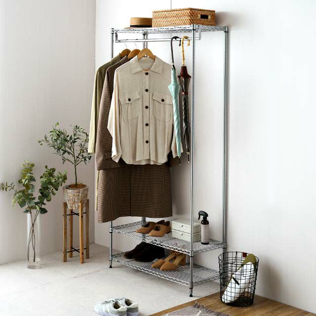 ハンガーラック 幅90cm 3段 ルミナスライト スチールラック 幅89.5