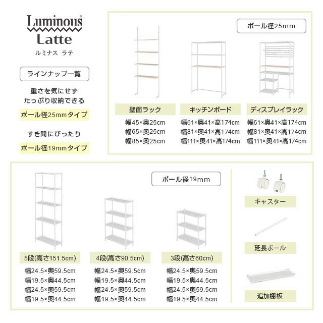 キッチンラック 幅80cm 3段 ルミナスラテ スチールラック ゴミ箱上幅81