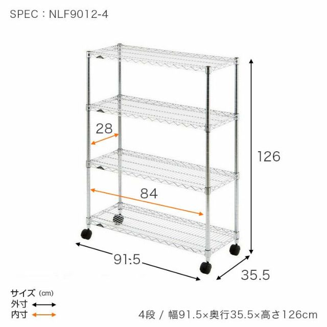 スチールラック 幅120cm 5段 ルミナスレギュラー 高荷重ウレタンキャスター 幅124×奥行63.5×高さ184cm NLK1218-5GYN2  | ルミナスクラブショップ