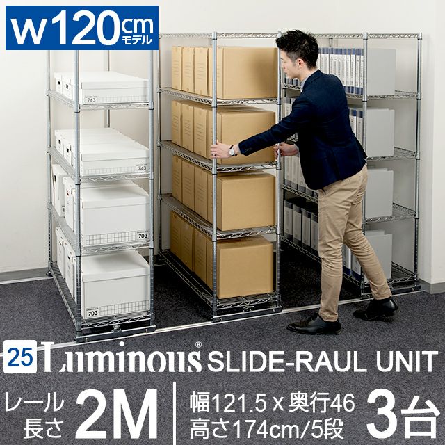 スチールラック 幅120cm 5段 ルミナスレギュラー 3台セット スライド  