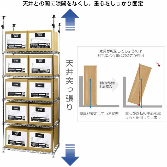 突っ張りラック 幅90cm 5段 ルミナスレギュラー スチールラック