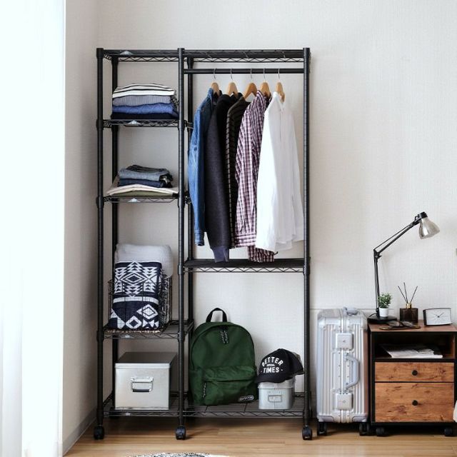 ハンガーラック 幅110cm 3段 ルミナスノワール スチールラック 幅98.5