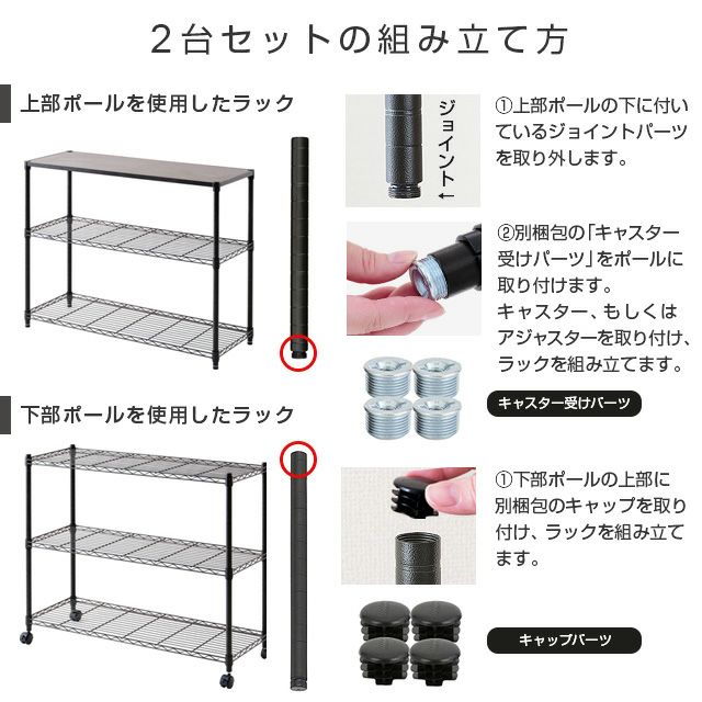 スチールラック 幅110cm ルミナスノワール 分割2台セット 幅111×奥行41 