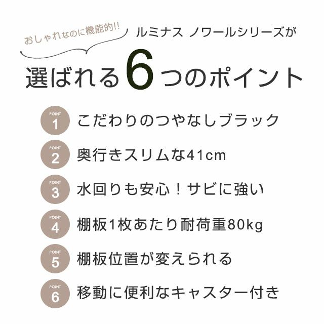 スチールラック 幅80cm 4段 ルミナスノワール 幅81×奥行41×高さ