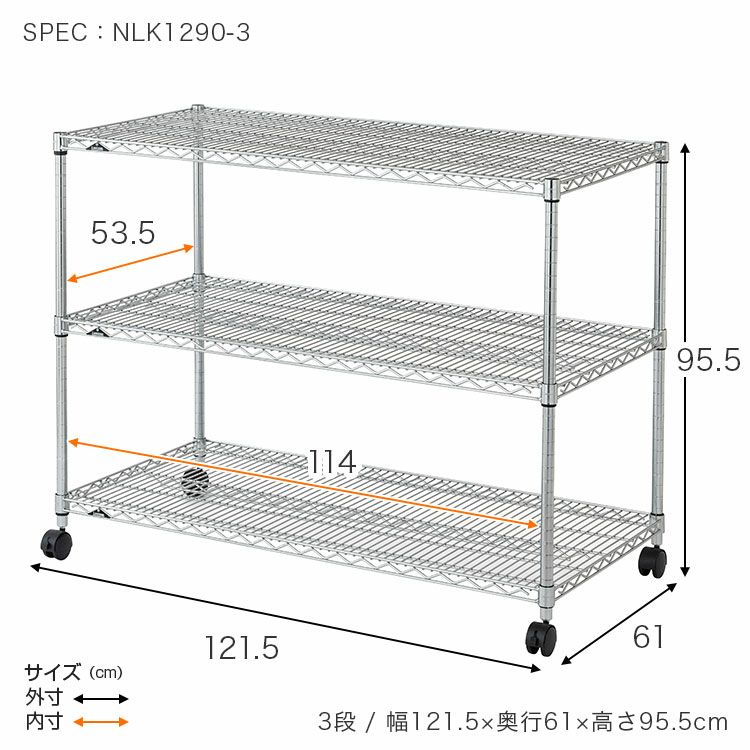 スチールラック 幅120cm 3段 ルミナスレギュラー 幅121.5×奥行61×高さ