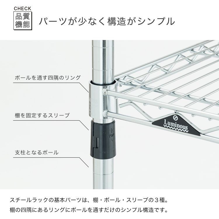 ワゴンラック 幅75cm 4段 スチールラック カートワゴン ルミナス