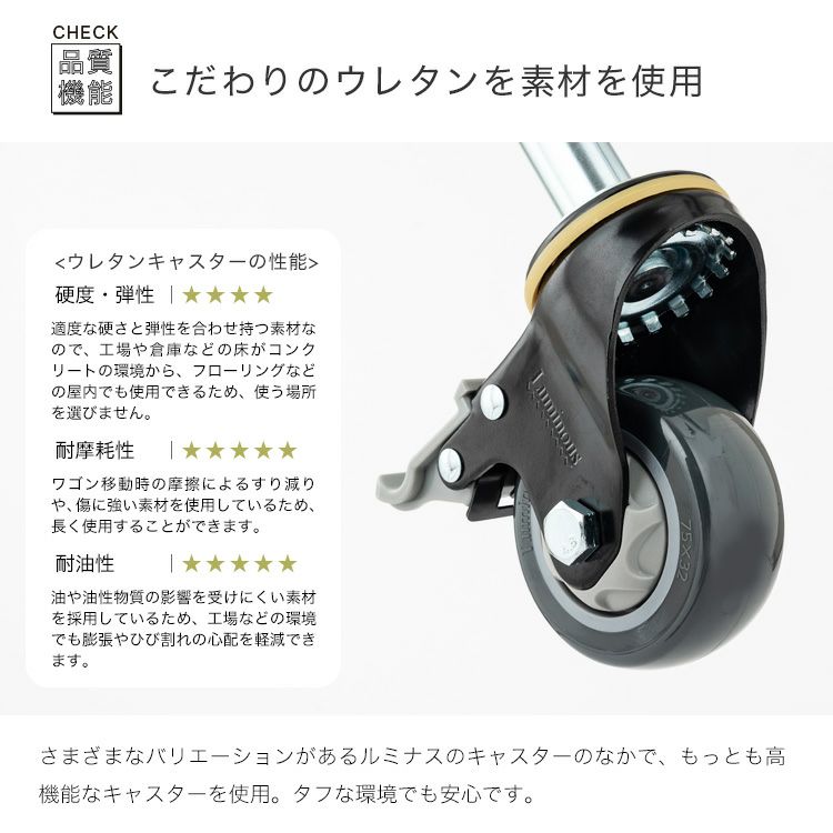 ワゴンラック 幅75cm 4段 スチールラック カートワゴン ルミナス